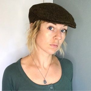 NWOT - Jonathan Richard Mens County Irish Flat Cap, Brown Tweed Wool, Size XL